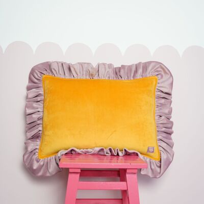 Decorative velvet pillow with frill "Orange soda"