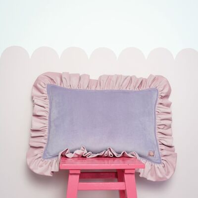 Decorative velvet pillow with frill "Violet lemonade"