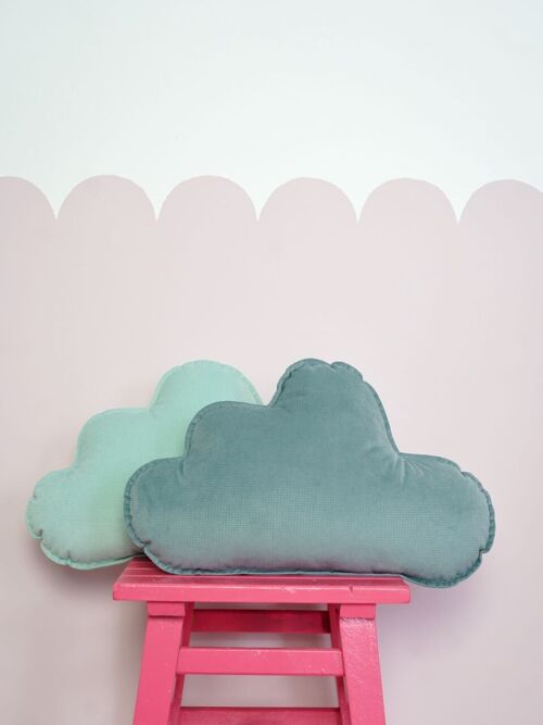 Velvet Cloud Pillow for baby room "Gray mint"