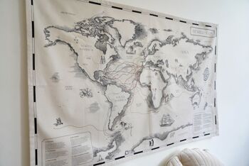 Carte du monde en coton pour enfants "Les voyageurs et leurs sentiers" 2
