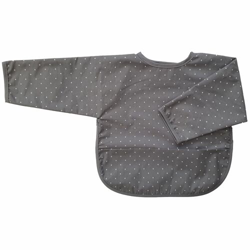 Organic Baby Bib with sleeves grey dotty