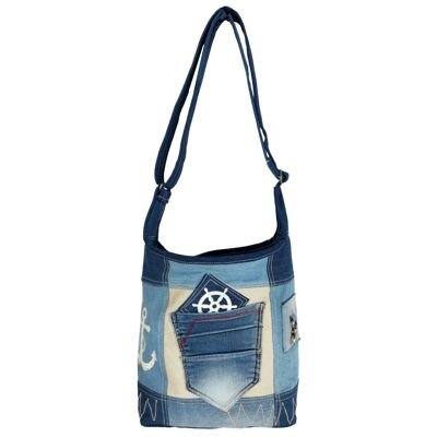 Sunsa hobo bag made from recycled jeans & canvas. Sustainable canvas bag with adjustable handle