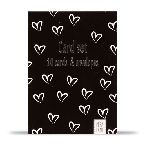 Pepa Lani card set / 10 cards incl. envelopes - Big smiley white & Small hearts black