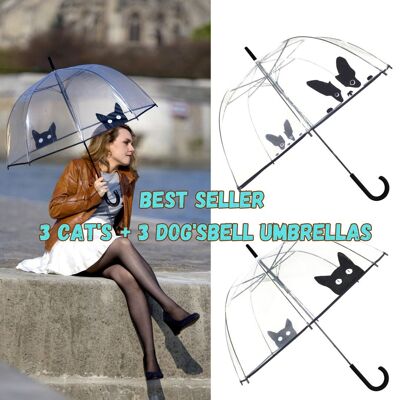Paraguas transparente resistente para gatos y perros