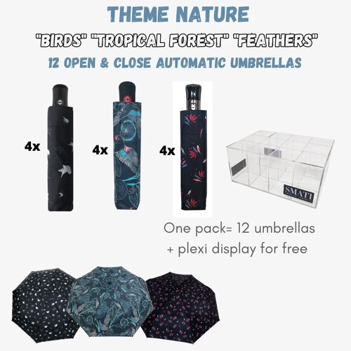 *PROMOTION* Présentoir Offert / Parapluie Theme Nature 3 Motifs Différents