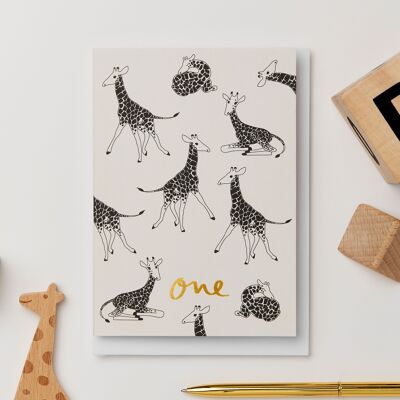 Giraffe First Birthday Card