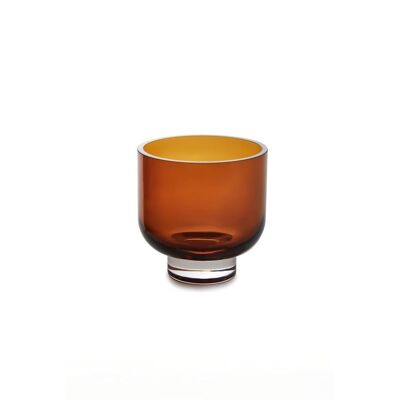 Moderne niedrige Vase oder Schale, Sober Design, OMAHA07, grau oder orange/bernsteinfarben