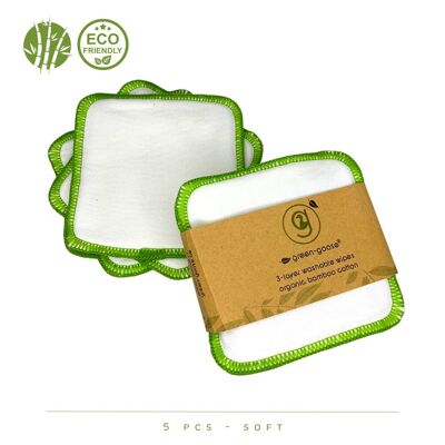 green-goose Dischetti di cotone riutilizzabili XL in cotone organico a 3 strati | 5 pezzi | Morbido