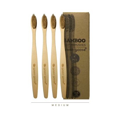 Spazzolini da denti in bambù Green-Goose | 4 pezzi | medio