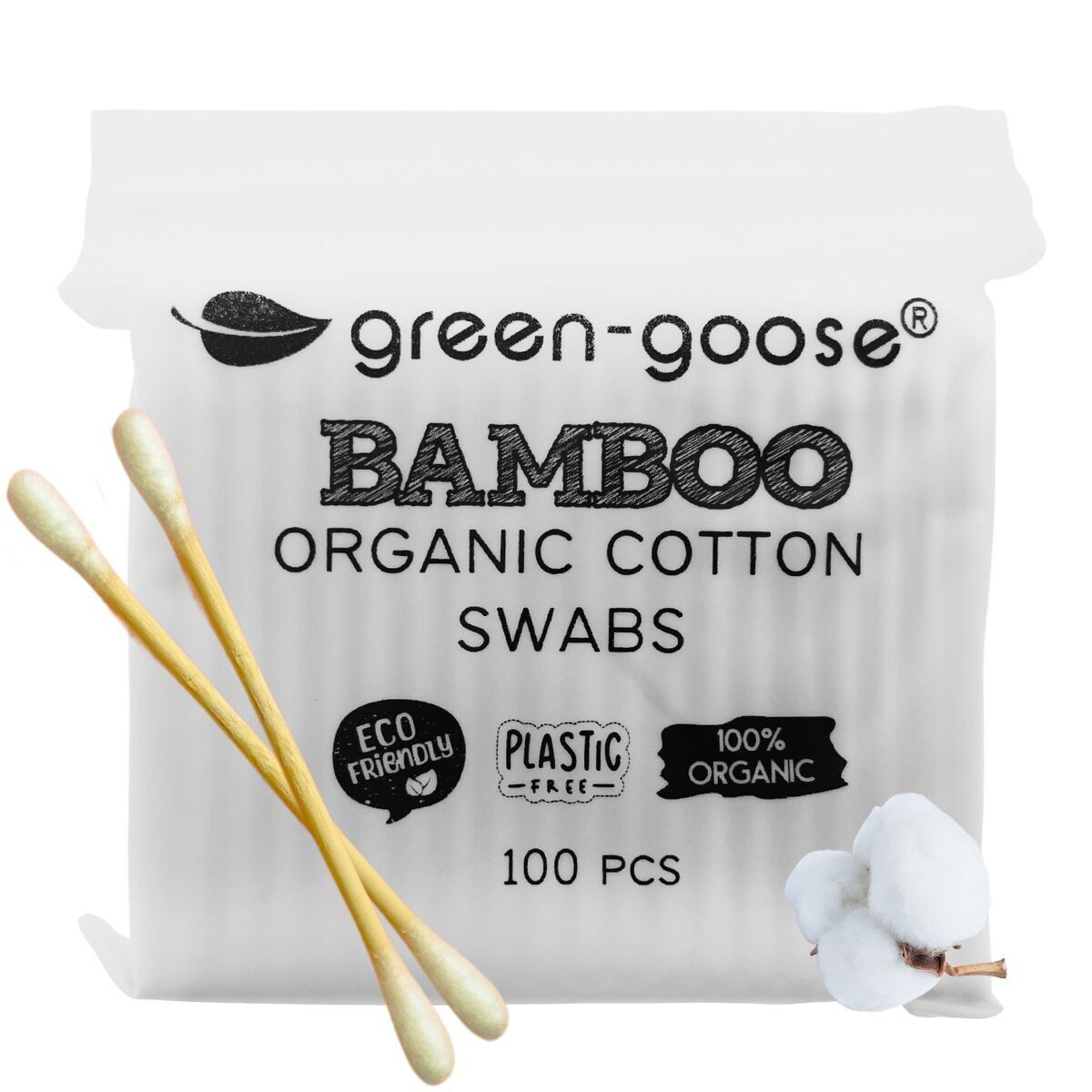 Bastoncini di cotone di bambù green-goose | 100 pezzi