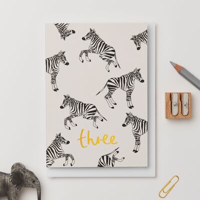 Zebra Third Birthday Card