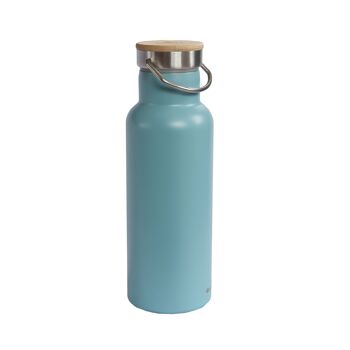 green-goose Bouteille thermos en acier inoxydable avec bouchon en bambou | Bleu | Dans un emballage cadeau 4