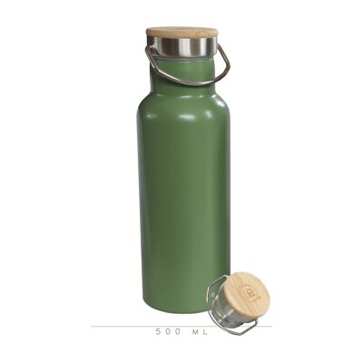 green-goose Edelstahl-Thermosflasche mit Bambusverschluss | Grün | In Geschenkverpackung