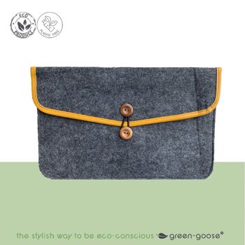 pochette pour ordinateur portable en feutre d'oie verte | 38x28cm | Gris foncé 2