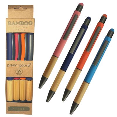 Lápiz óptico de bambú de ganso verde | 4 Piezas | Colores aleatorios