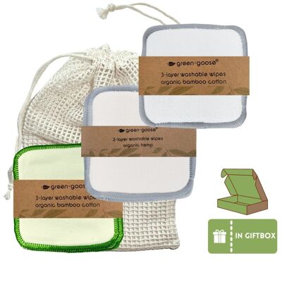 Almohadillas de algodón reutilizables green-goose | 15 Piezas | En embalaje de regalo | Mezcla