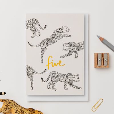 Leopard Fifth Birthday Card
