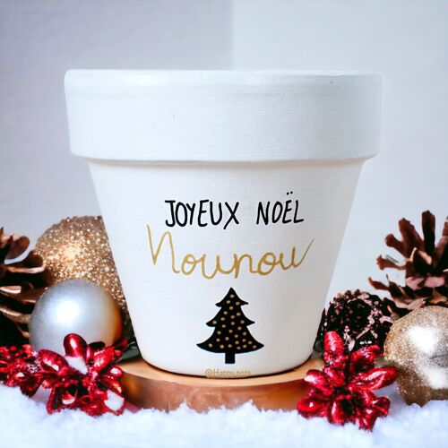 Cache pot /Pot de fleur en terre cuite : Joyeux Noël (nounou, maîtresse, maman, papa, etc)