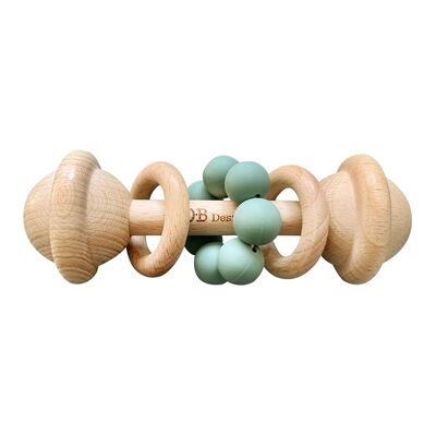 Retro wooden and silicone rattle - Ocean blue