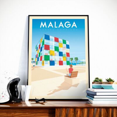 Malaga Andalusien Spanien Reiseposter – Pompidou Museum 21 x 29,7 cm [A4]