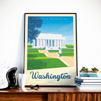 Affiche Voyage Washington DC Lincoln Memorial - Etats-Unis 21x29.7 cm [A4]