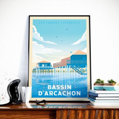 Póster de viaje de Francia de la bahía de Arcachon - Cabanes Tchanquées - 50x70 cm