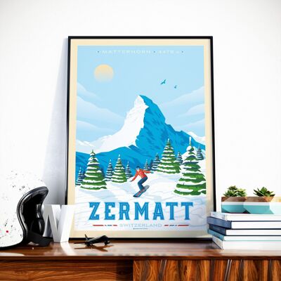 Zermatt Switzerland Travel Poster - Matterhorn - 30x40 cm