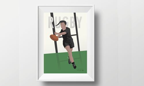 Affiche sport "Rugby féminin vintage"