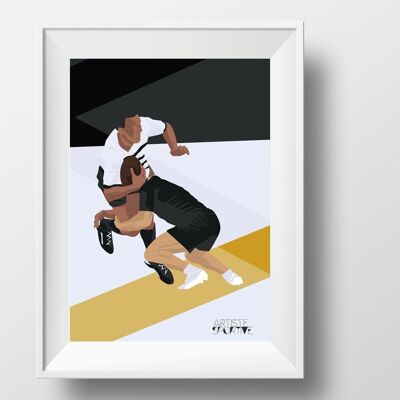 Affiche sport "Rugby noir et jaune"