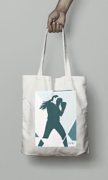 Tote bag sport ou sac boxing bleue "Sur le ring de la boxeuse géométrique " 1