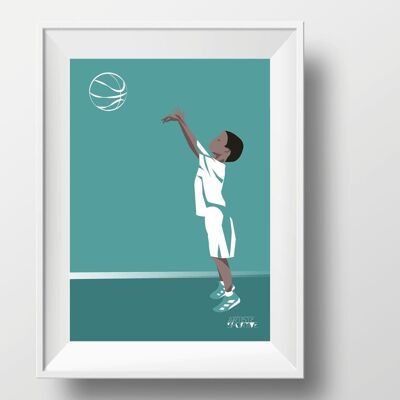 Affiche sport de basketball "Le boy qui fait du basket"