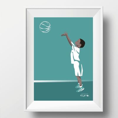 Affiche sport de basketball "Le boy qui fait du basket"