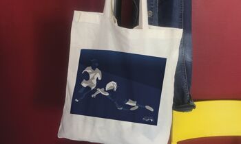 Tote bag sport ou sac "rugby féminin en bleu" 2