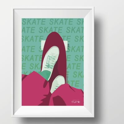 Affiche sport "Skate en bordeaux"