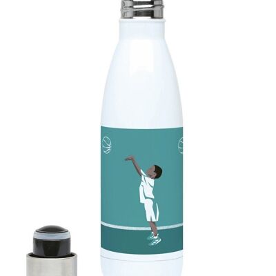 Türkisblaue Sport-Isolierflasche „Der Junge, der Basketball spielt“ – anpassbar