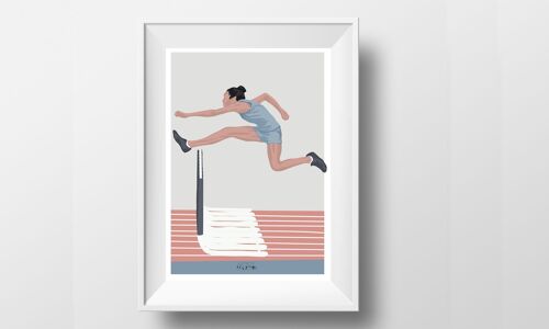 Affiche sport athlétisme "Saut haie femme"