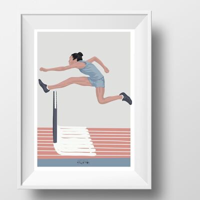 Affiche sport athlétisme "Saut haie femme"