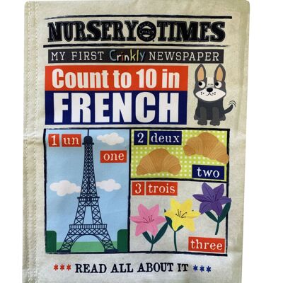 Periódico arrugado Nursery Times - Cuenta hasta 10 en francés *NUEVO*
