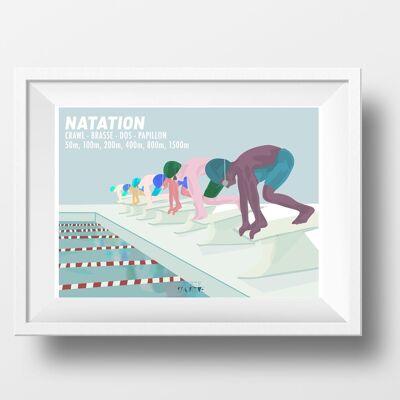 Affiche sport Natation "Le départ des garçons"