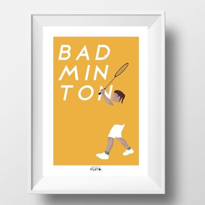 Affiche sport 'Joueuse de badminton en jaune'