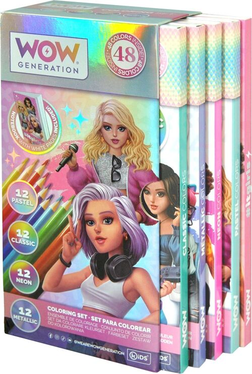 Set de 48 crayons de couleurs et carnet de croquis - WOW Generation