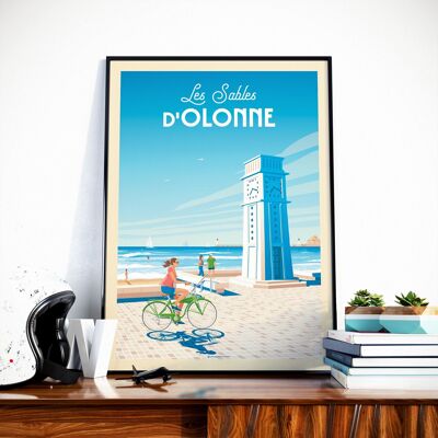 Póster de viaje Les Sables d'Olonne Francia - El reloj 50x70 cm