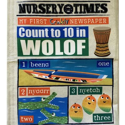 Nursery Times Crinkly Newspaper - Conta fino a 10 in wolof *NUOVO*