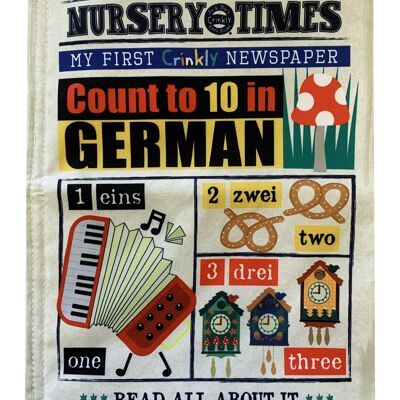 Nursery Times Crinkly Newspaper - Conta fino a 10 in tedesco *NUOVO*