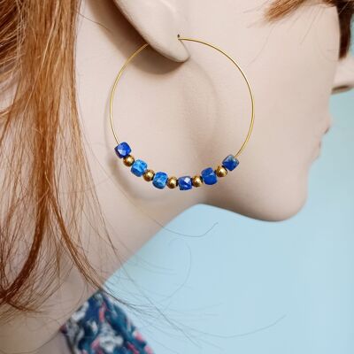 Boucles d'oreilles créoles en lapis-lazuli, apatite et labradorite