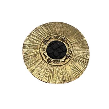 Bague disque plaqué or avec cuir noir 3