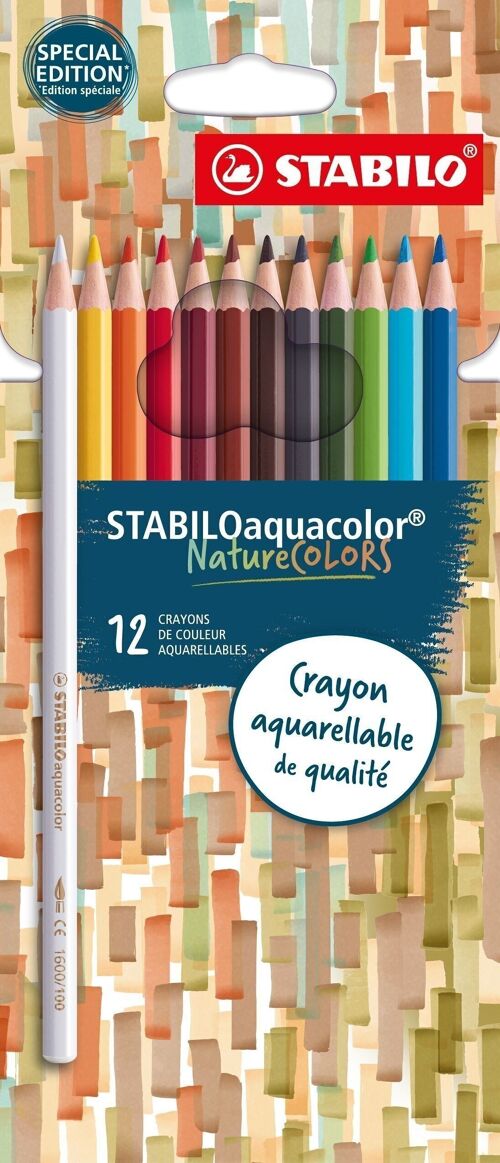 Crayons de couleur aquarellables - Etui carton x 12 STABILOaquacolor Nature