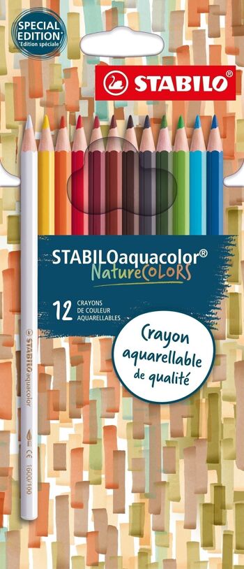 Crayons de couleur aquarellables - Etui carton x 12 STABILOaquacolor Nature 1