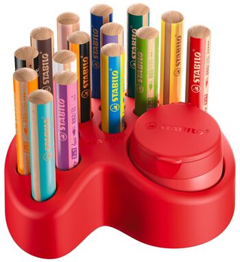 Crayons multi-talents - Set x 15 STABILO woody 3 in 1 + 1 taille-crayon avec réservoir + 1 plateau de rangement 2