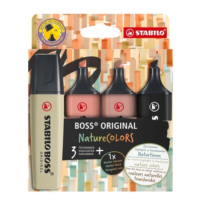 Rotuladores - Estuche de cartón x 4 STABILO BOSS ORIGINAL Nature - marrón brillante, naranja óxido, verde lima, negro